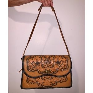Vintage Meeker Hand Tooled Large Leather Handbag